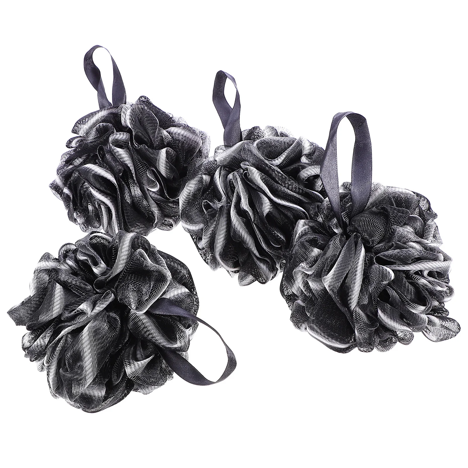 

4Pcs Bamboo Charcoal Bath Shower Balls Black Soft Exfoliating Mesh Scrubber Shower Loofahs for Home Travel Bathing Skin Care