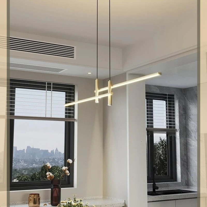 Nieuwe Restaurant Kroonluchter Moderne Eenvoudige Eetkamertafel Barverlichting Lange Strip Spotlight Creatieve Designer Hanglampen