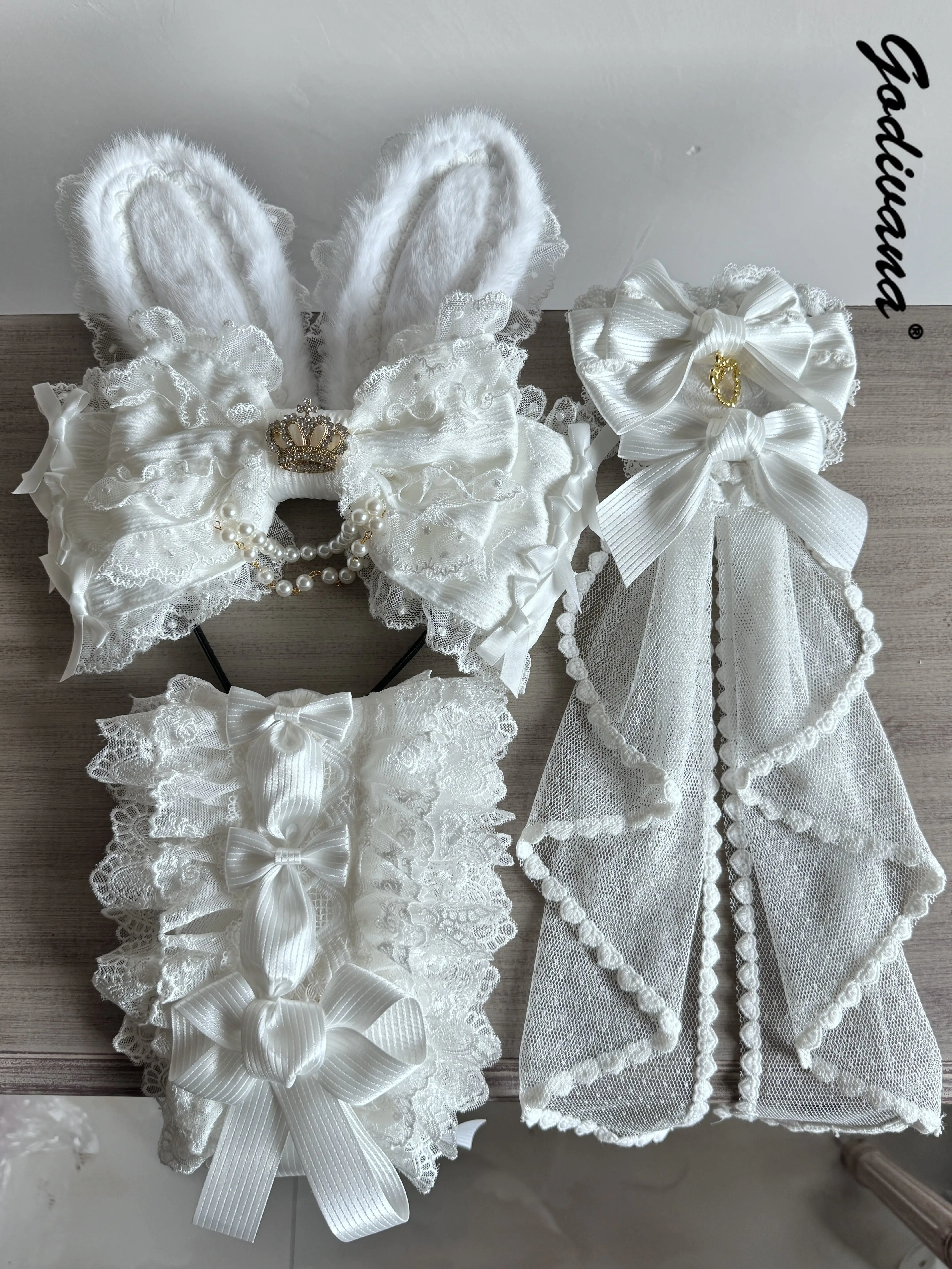 Originele handgemaakte afneembare konijnenoor luxe hoofdband haaraccessoire Lolita meisjes dames cosplay hoofddeksels haarband