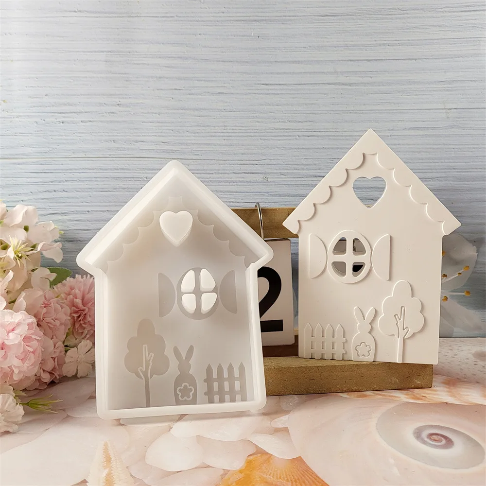 

Easter House Clay Silicone Molds DIY Handmade Rabbite Tree Fence House Gypsum Plaster Mould Craft Art Gift Ornament Cement Mold