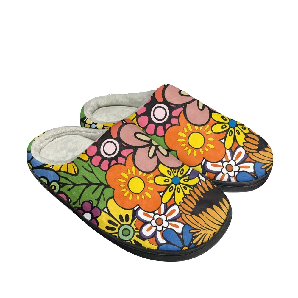 

Custom Hippie Flower Cotton Slippers Men Women Teenager Latest Sandals Bedroom Plush Indoor Keep Warm Shoes Thermal Flat Slipper