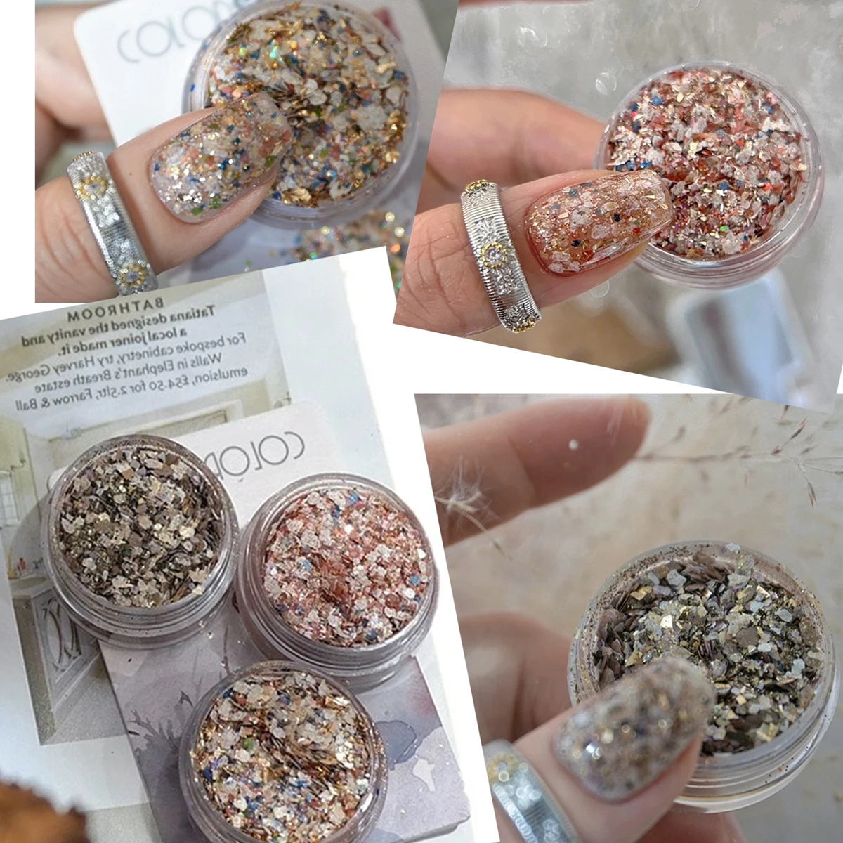 1pc 다채로운 쉘 네일 파우더 백금 호일 장식 및 라인 석 액세서리 DIY 네일 매력 네일 보석 네일 제품