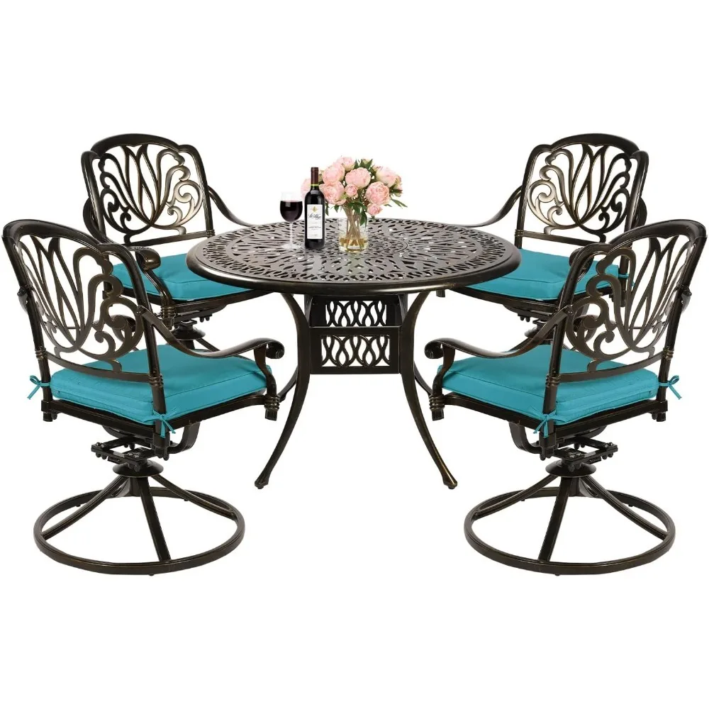 5-Piece Outdoor Patio Dining Set,All-Weather Cast Aluminum Patio Conversation Set for Backyard Garden Deck with 4Cushions Swivel