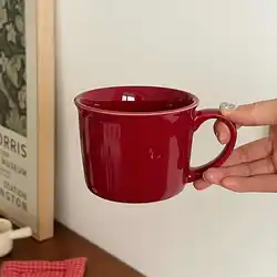 290ml Simple Retro Red Mug Ceramic Coffee Cup Household Breakfast Milk Oatmeal Cups Christmas Gift Drinkware