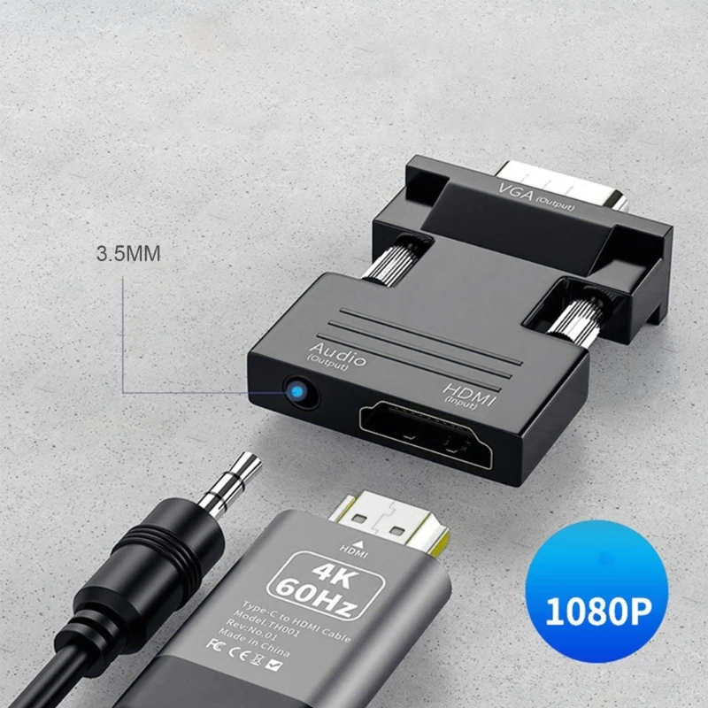 HDMI-compatible to VGA Adapter Converter Computer Set-top Box Connector Dongle for Laptop PC Monitor Projector HDTV