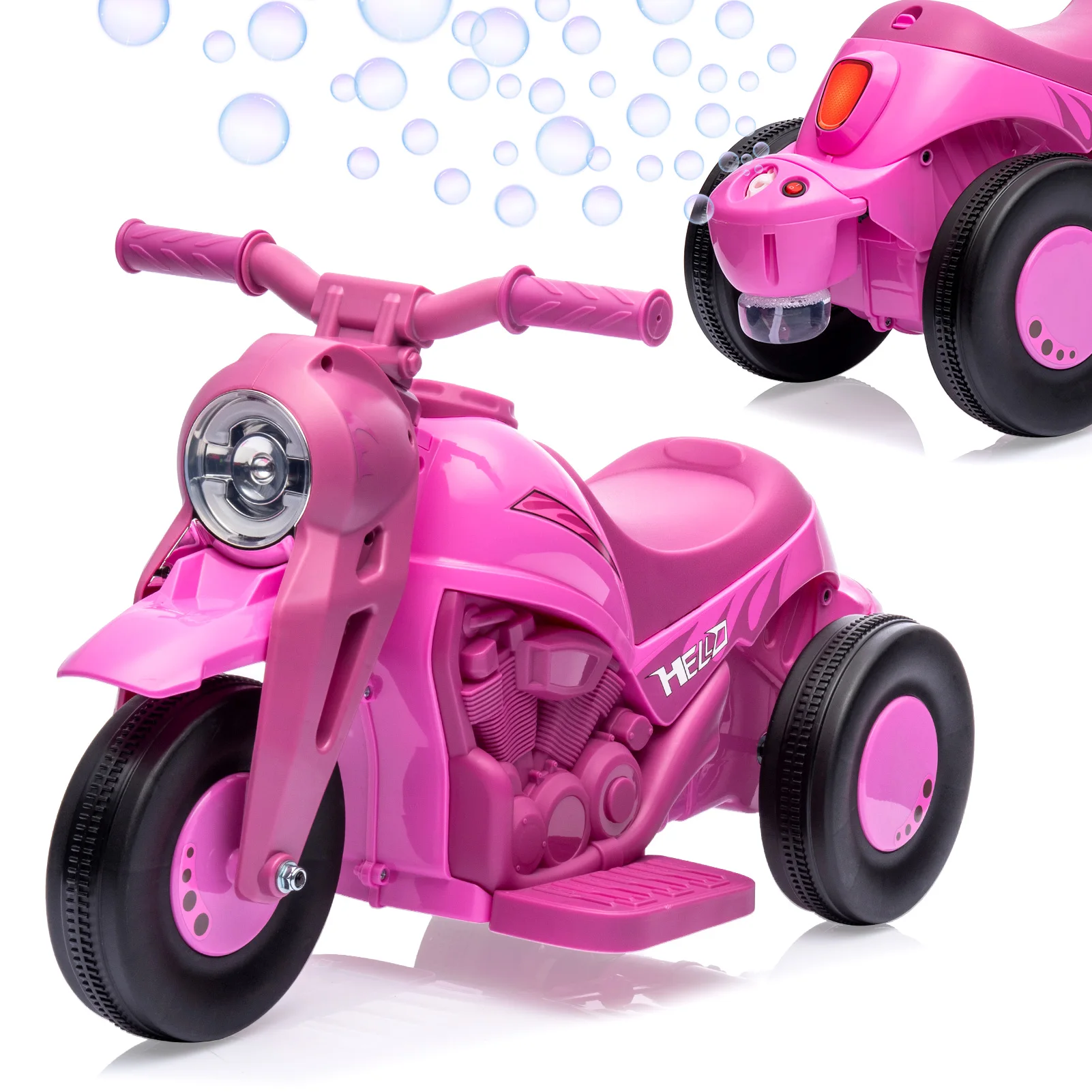 Kids Ride on Bubble Car, 6V Battery Powered Electric Motorcycle 1.9 MPH Speed w/LED Headlights, Music, Pedal, Forward/Reserve