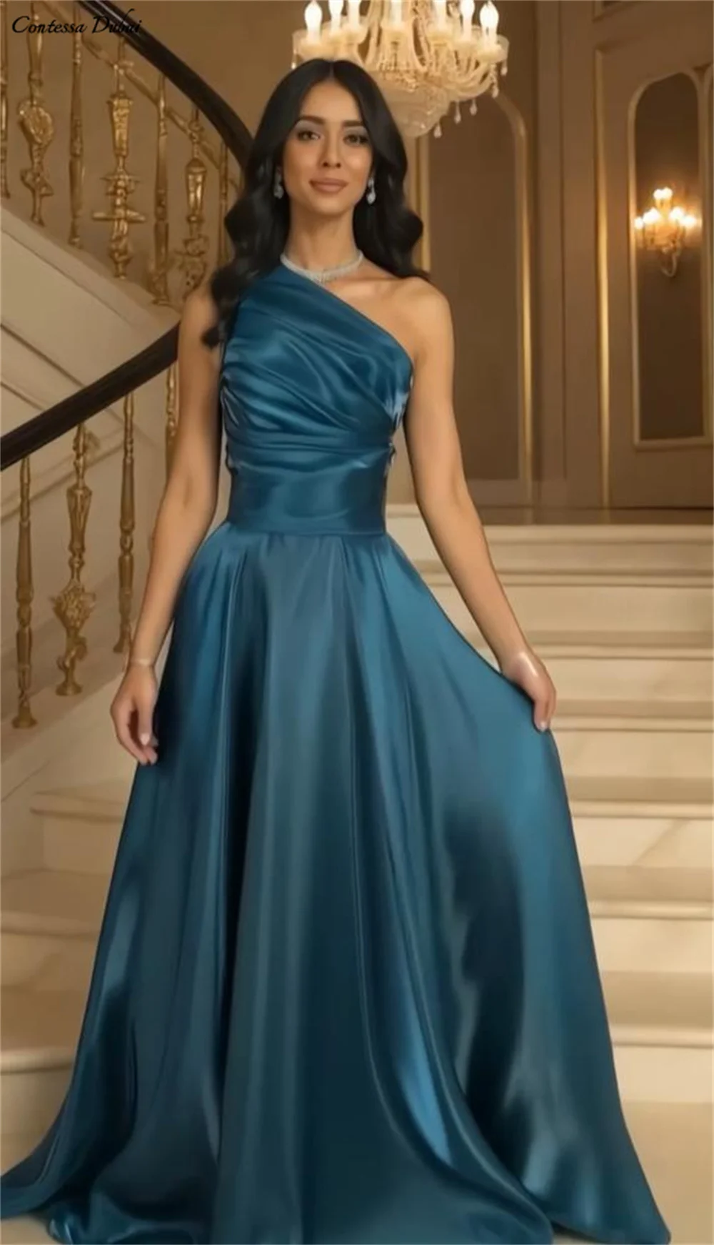 Contessa Dubai Custom Elegant A-Line Prom Dress Floor-Length Vestidos de noche One Shoulder Formal evening events dress 2025