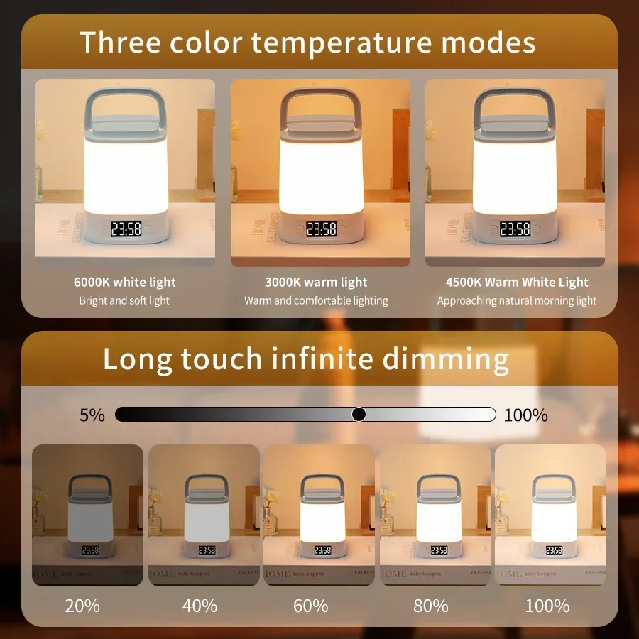 Rechargeable LED Table Lamp Clock Time Display Screen 3 Colors Desk Lamp Remote Control Touch Sensor Night Lamp Bedroom Decor