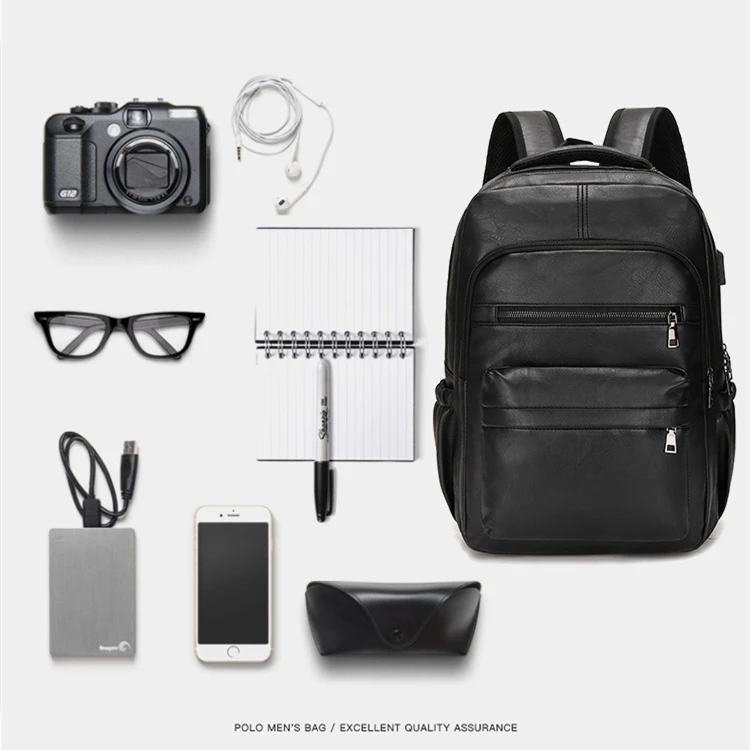 Hohe Qualität USB Lade Rucksack Männer PU Leder Rucksack Große Laptop Rucksäcke Männlichen Mochilas Schul Für Jugendliche Jungen – Detail 1