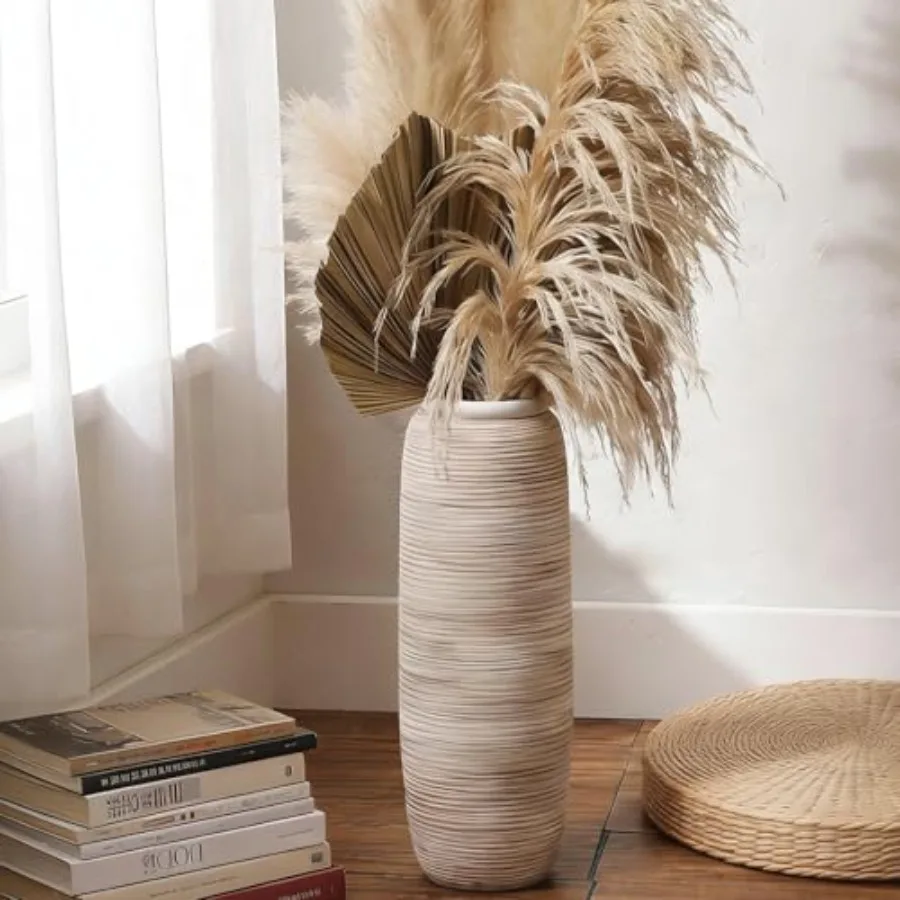 White Tall Vase for Floor, 18'' Extra Large Vase for Pampas Grass Dried Flower Bouquet, Big Ceramic Rustic Vases for Home Decor view 3
