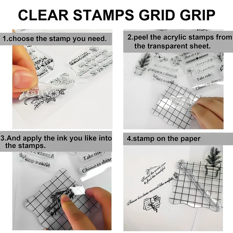 Décennie s de tampons transparents, ensemble d'outils de blocs d'estampage en acrylique avec grille pour l'artisanat de scrapbooking, les cartes, le livre de calendrier, 7 pièces