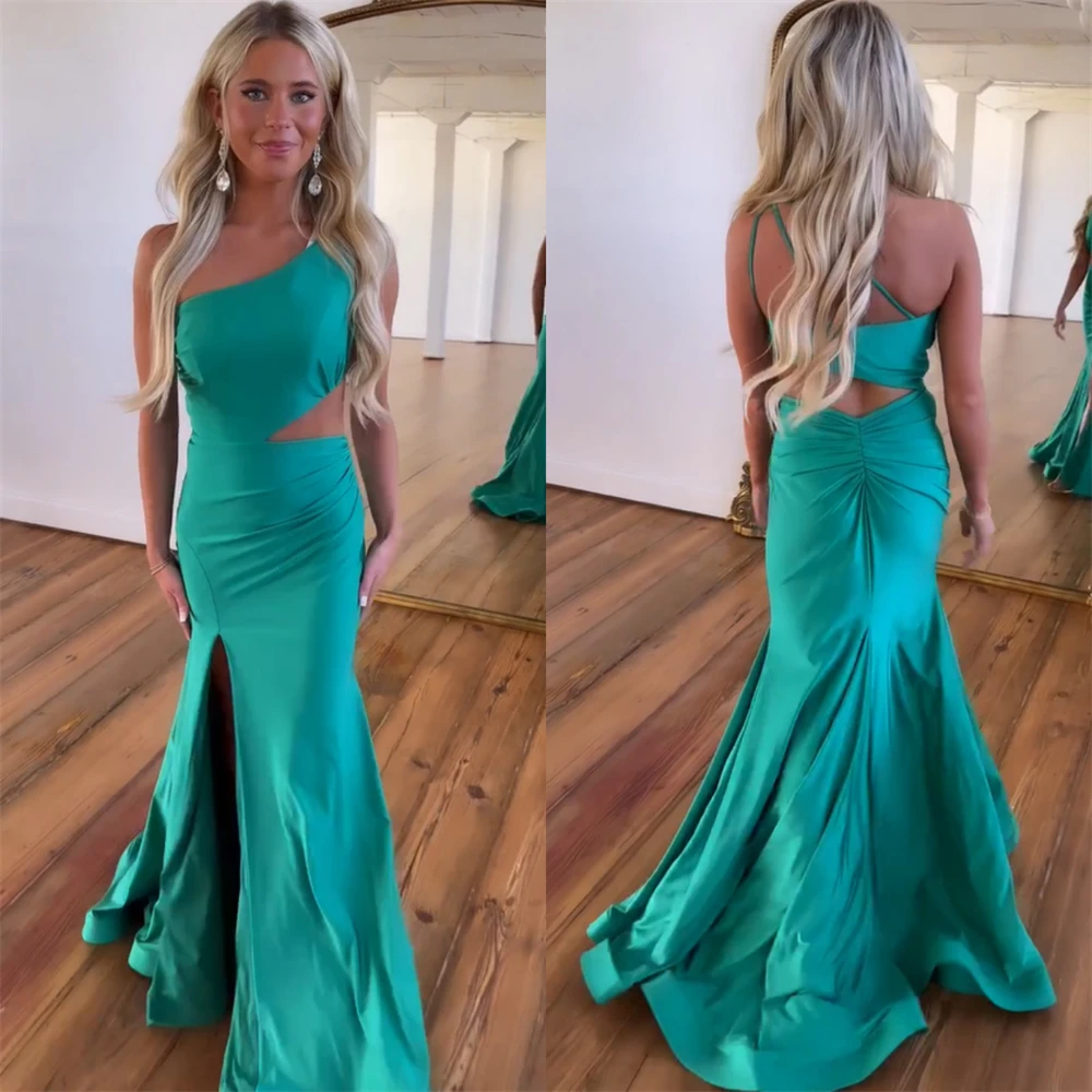 

Simple One-shoulder Sheath Celebrity Fold Draped Chiffon Occasion Evening Gown שמלות נשף vestidos de coquetel