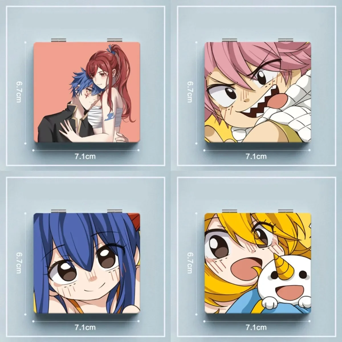 6x7cm, Fairy Tail, Folding Double-sided Makeup Mirror, Portable Travel, Mini Compact, Anime Cute Girls Kids, Magnifying, Square