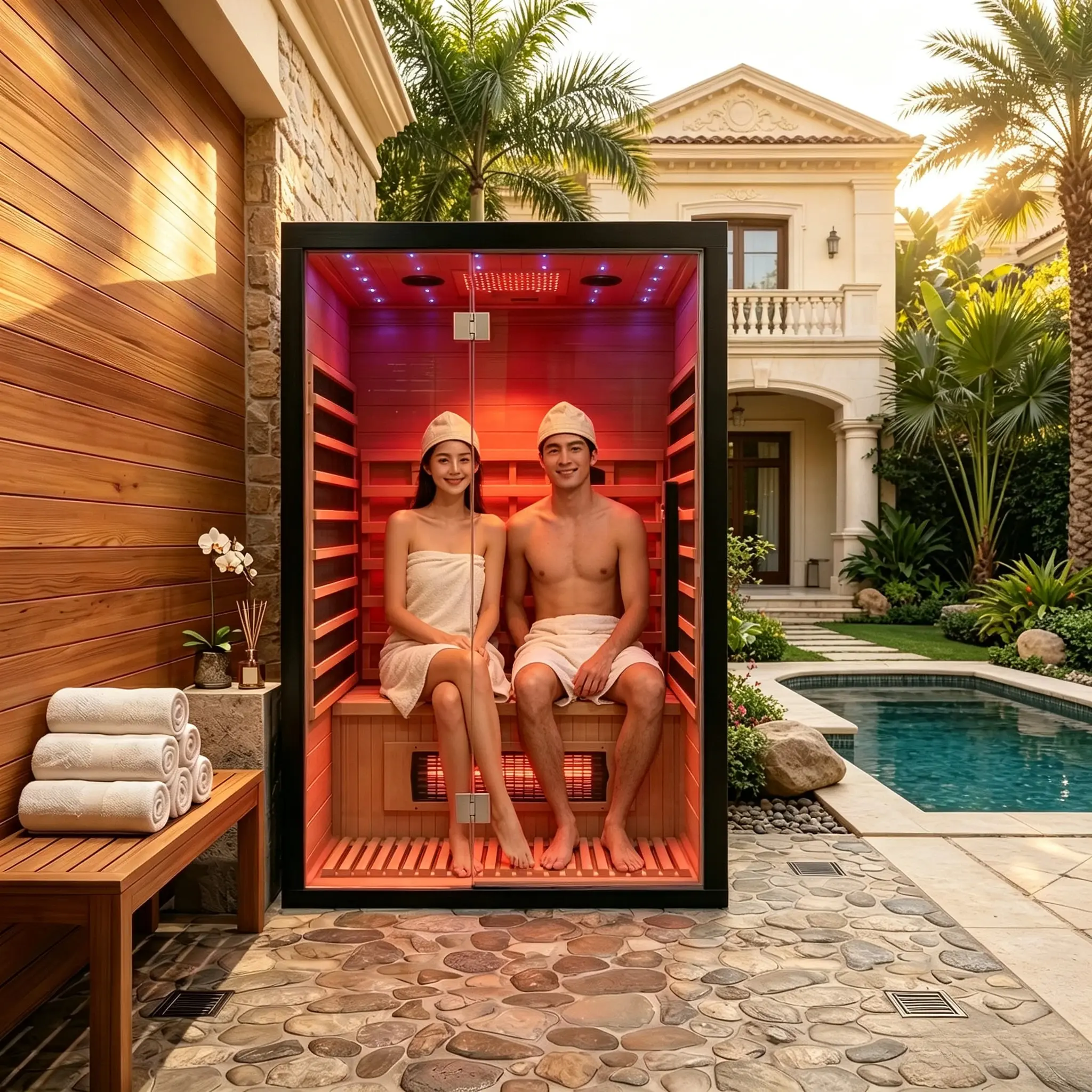a*-Classic Steam Sauna Room Indoor Wooden Traditional Dry Spa Steam Sauna Rooms Infrared 2 Person Infrared Hammam Wood.