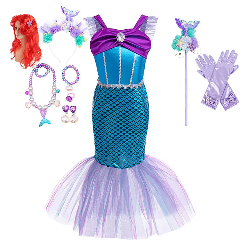 Summer Fairy Tale Little Mermaid Princess Costume Play Dress 2026 Girl Halloween Party Siren Ariel Role Playing Apparel Frock