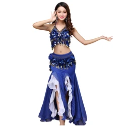 10 Colors Belly Dance Skirt Costume Women Uniform Coins Tops for Slim Gilrs Bellydance Sequins Beaded Outfits Bra Belt Skirt