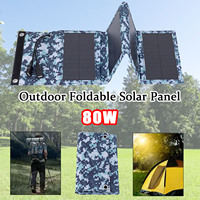 5V 80W Foldable Solar Panel Dual USB Portable Folding Bag for Mobile Phone GPS Outdoor Waterproof Power Bank for Camping Hiking