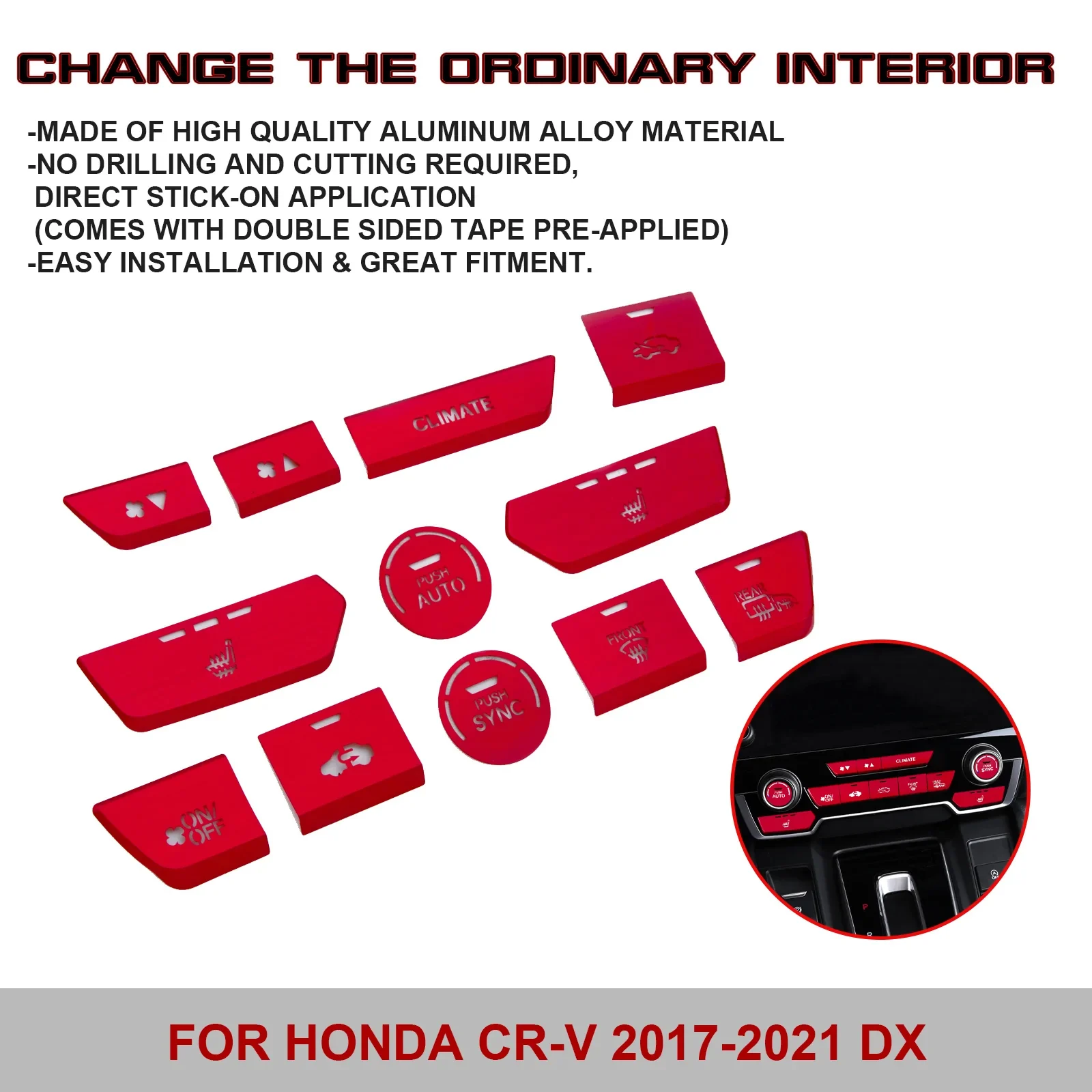 Cubierta de botón para salpicadero de consola central, embellecedores de interruptor de aire acondicionado para Honda piezas, 2017, 2018, 2019, 2020, 2021, 12 CR-V