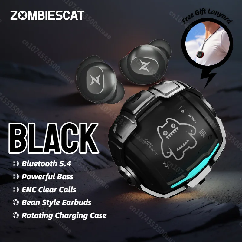 Zombiescat B12 TWS Wireless Earbuds Invisible in-Ear Bluetooth 5.4 Earphones Rotating Flip-Top Design Bluetooth Sports Headphone