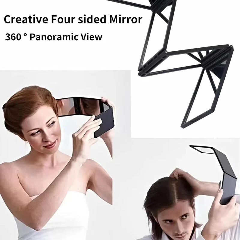 Multi Angle 4 Face Foldable Mirror Makeup Handheld Desktop Tiny Mirror Portable For Self Hair Cutting Makeup Convenient and prac
