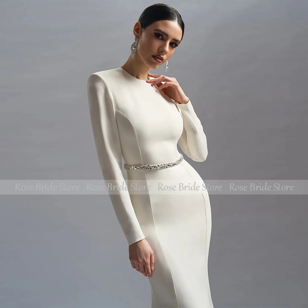 Wedding Guest Dress Simple White Spandex Ruched Backless Wedding Party Mermaid Jewel Long Dresses Hall Wedding Dress 2024