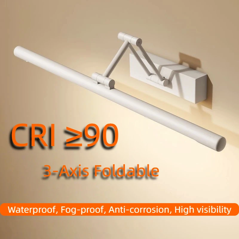 Bathroom LED Vanity Mirror Light, 3‑Axis Foldable Retractable Makeup Lamp, Adjustable Waterproof Wall Mount Cabinet Light