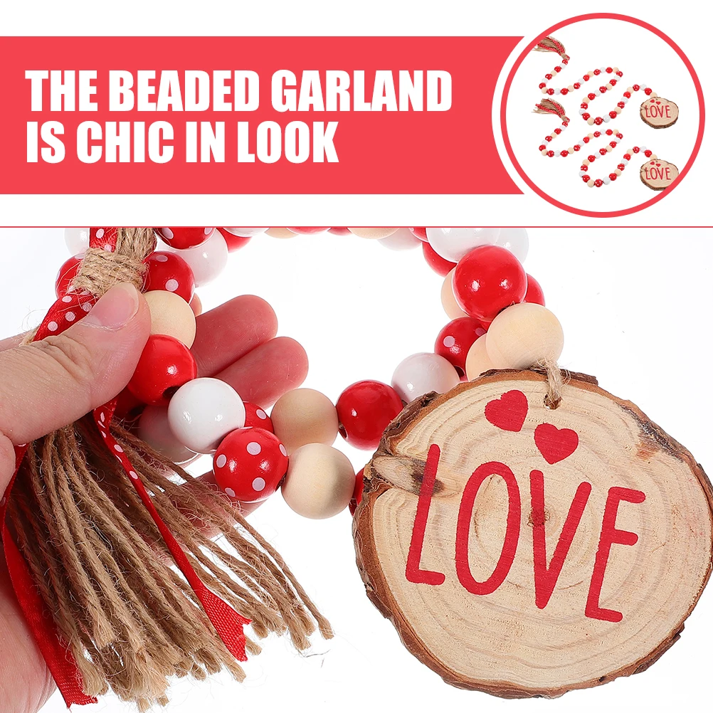 

2pcs Wooden Bead Garland Decor Valentine Party Home Decoration Beaded String Ornaments Wood Beads Adorn Valentines Day Crafts