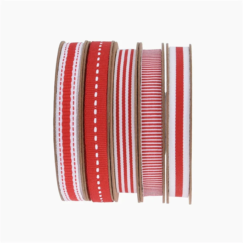 10 Yards Christmas Red and White Stripes Ribbon Christmas Gift Wrapping Polyester Ribbon For DIY Handmade Craft Materials