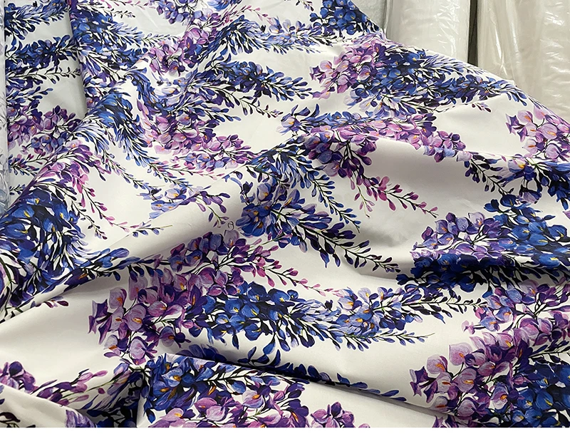 140cm Width Fashion Wisteria Flower Printed Cotton Fabric For Women Dress Blouse Stoffa Tuch Ткань Tela Tessuto DIY Cloth Sewing