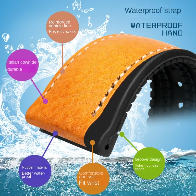 سوار ساعة من الجلد الطبيعي للرجال ، مطاط ناعم مقاوم للماء ، جلد إيطالي ، أوميجا هاميلتون ، تيسو ، تاغ هوير ، 19 ، 20 ، 21 ، 22 ، 23