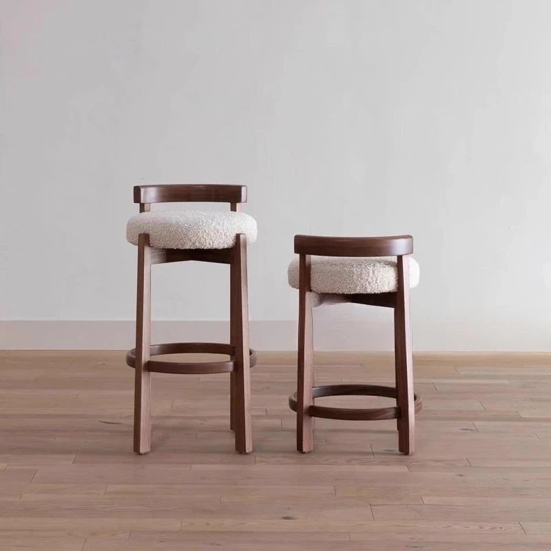 Nordic Vintage Bar Stool - Stylish Makeup Chair with Backrest, Solid Wood Dining Chair for Modern Home Use stool chair