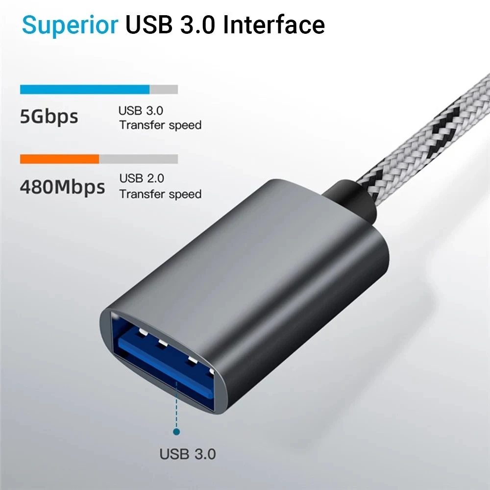 Cabo USB OTG 2 em 1 Tipo-C/Micro-USB para adaptador USB 3.0 Cabo de transferência de dados projetado trançado para telefone Andriod (cinza)