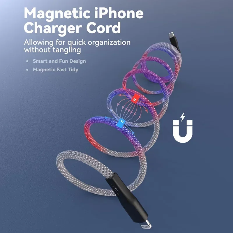 Cable de datos de almacenamiento magnético, portátil, carga superrápida, plegable, automático, Lightning, TYPE-C