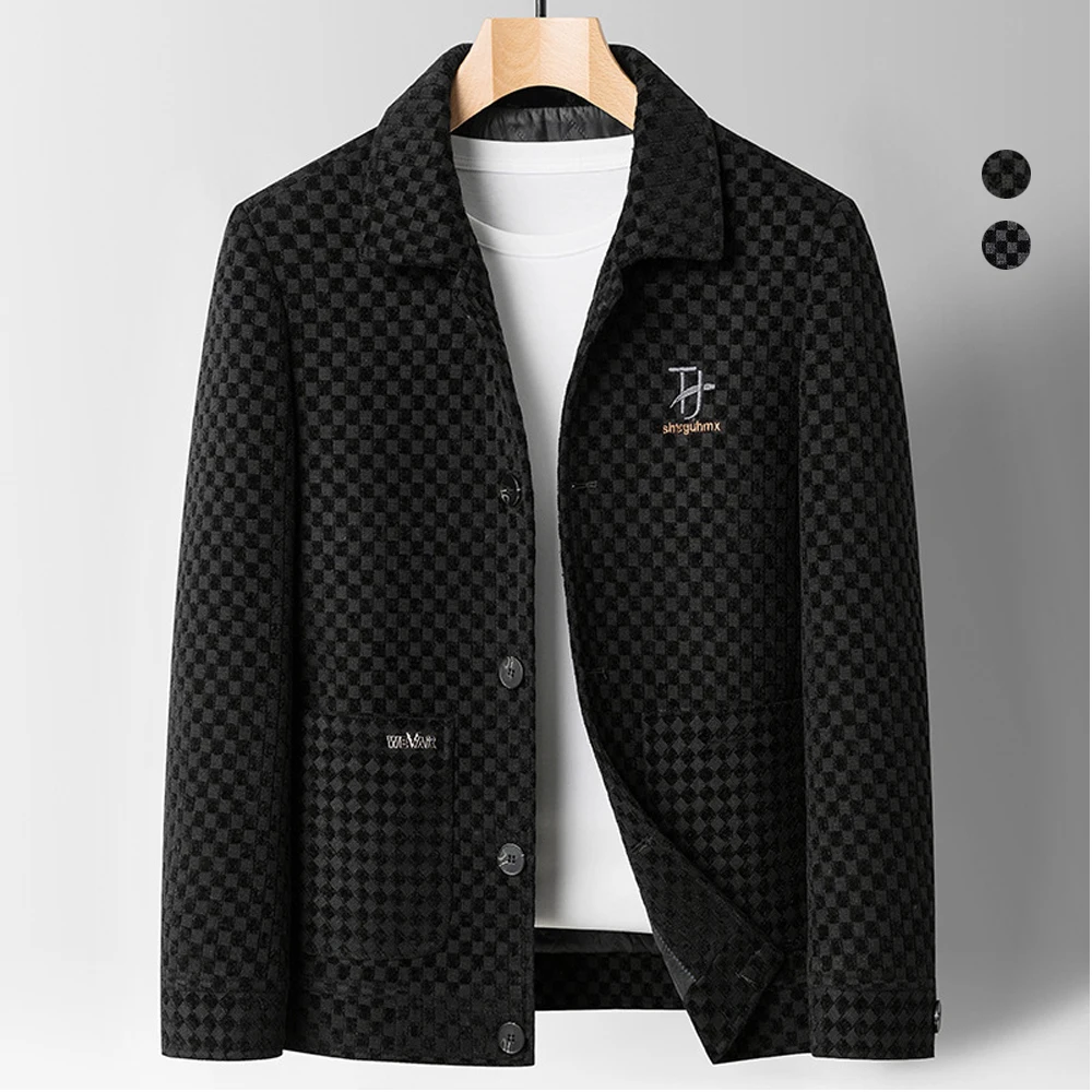 Plaid Business Wool Jacket Men Winter Coats Chessboard Quilted Jackets Lapel Casual Blazer Warm Woolen Tops New Urban Outerwear