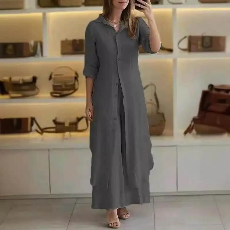 

Women's Summer Casual Long Linen Two-Piece Set Independent Station Best Selling Female Clothing Cross-Border Set