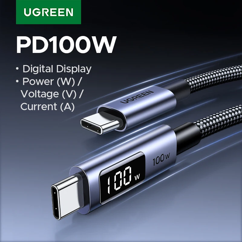 UGREEN PD100W USB C Cable Digital Power Display Fast Charging Cable W/V/A for Laptop MacBook Air iPhone 17 Samsung S25 iPad Cord