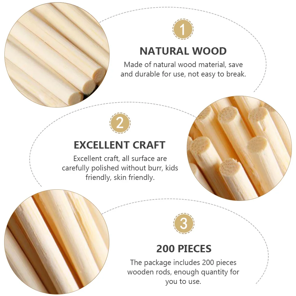 200Pcs Kinder DIY Handwerk Materialien Natürliche Holz Dübel Stange Sticks Pädagogisches Handwerk Liefert Holz Dübel