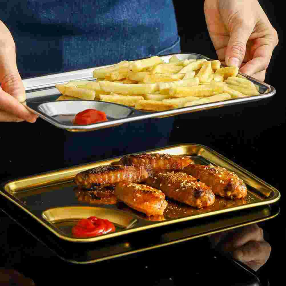 2 Pcs Portion Control Plate French Fries Chicken Dumpling Dish Household Silver Chips