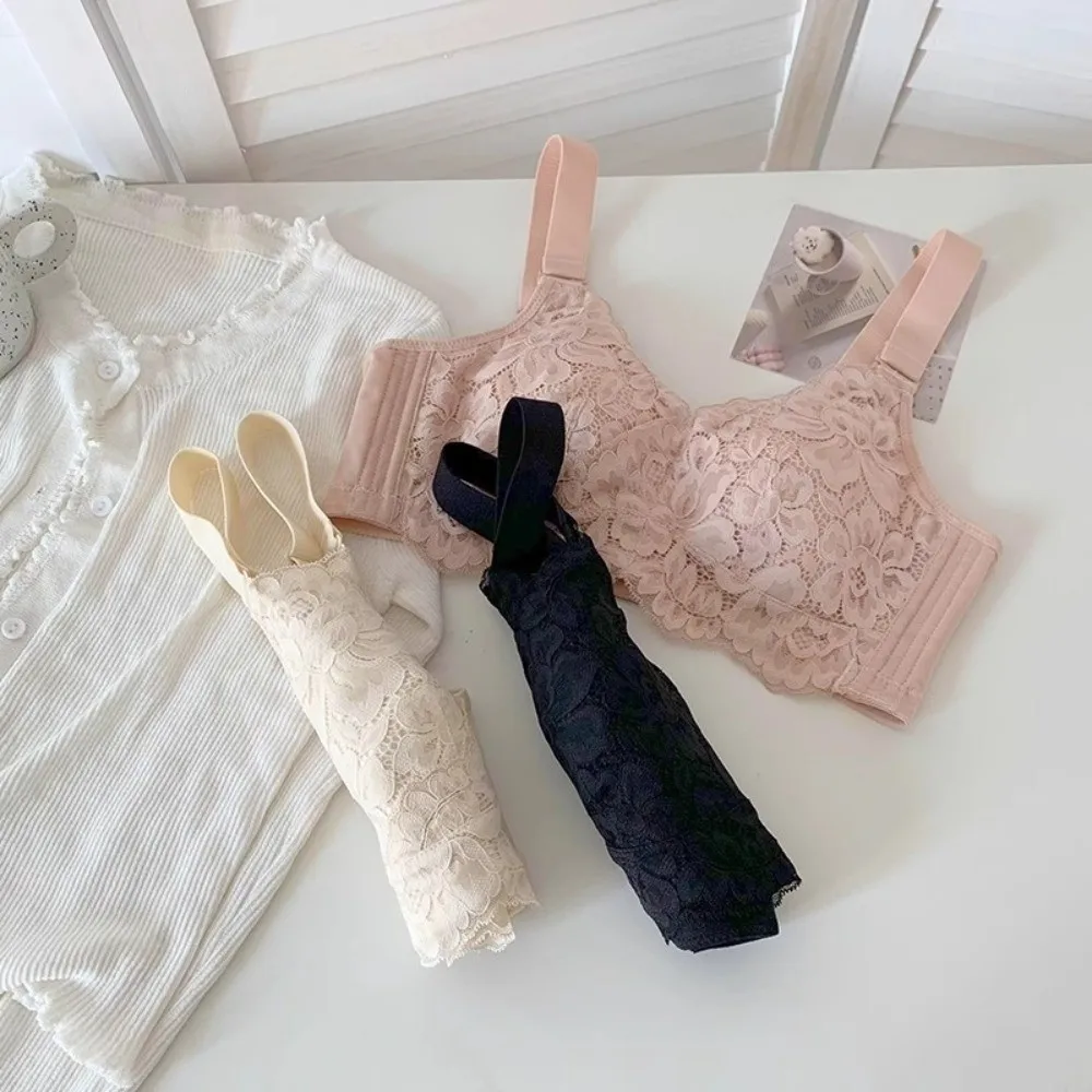 Soutien-gorge en dentelle sans couture, grande taille, antichoc, ajusté, sous-vêtements pour femmes, Lingerie confortable, sans fil, décolleté en V profond, pour dames
