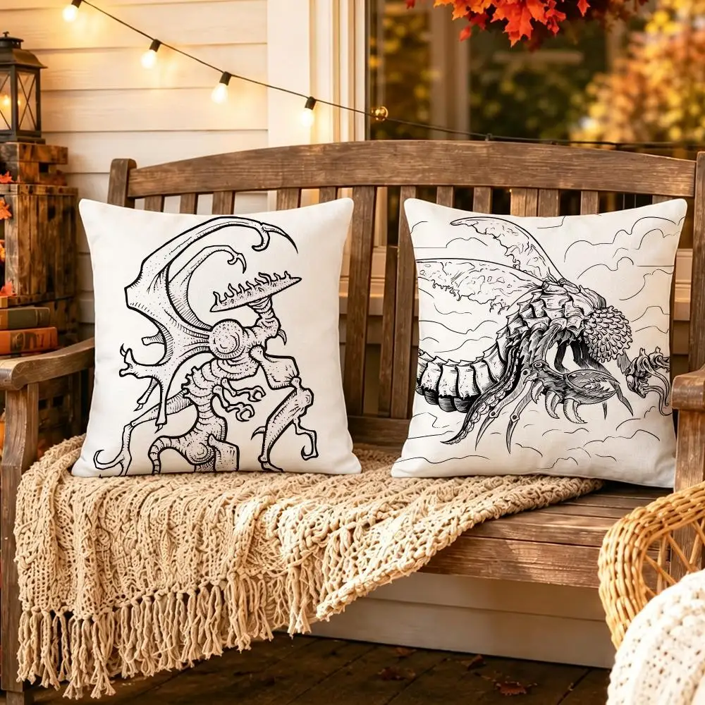 Creature Mi-Go Cushion Cover Pillow Short Plush Scary Creepy Cushion for Living Room Sofa Halloween Holiday Gift