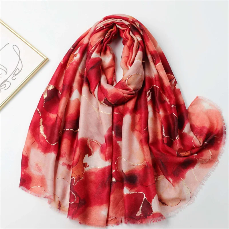 Women Winter Thick Viscose Cotton Scarf Ink Painting Floral Fringe Shawls And Wraps Pashmina Stole Bufandas Muslim Hijab Sjaal