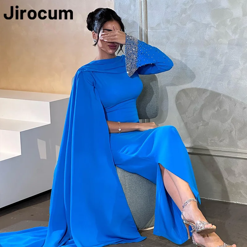 Jirocum Elegant Mermaid Prom Dress Women\'s Diamond Long Sleeve Party Evening Gown Ankle Length customized Special Occasion Gowns