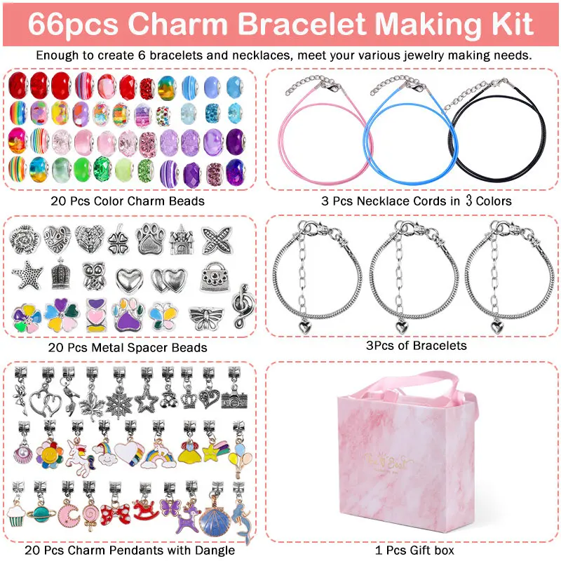 DIY Bracelet Making Kit Jewelry Making Accessories Kit with Beads, Pendant Charms, Bracelets and Necklace String for Girls