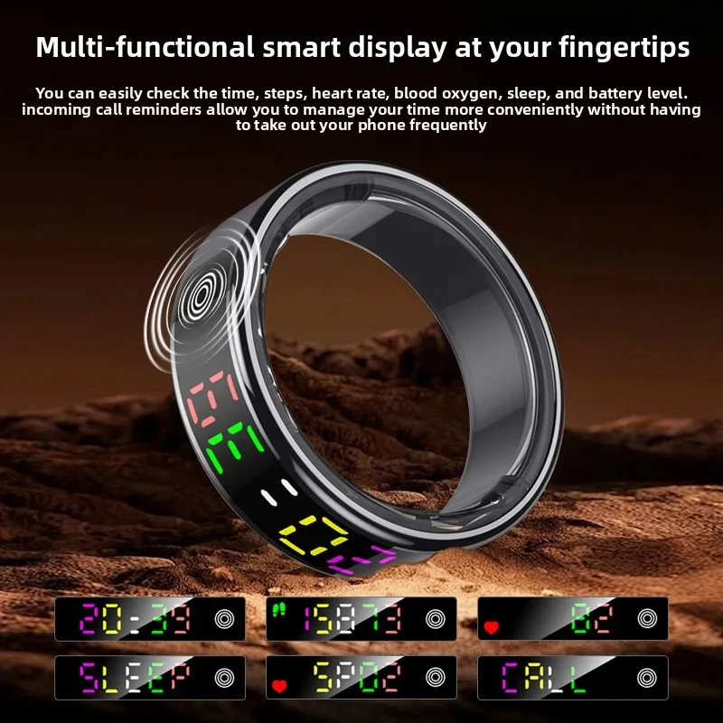 

2025 new smart ring men's and women's LED display screen heart rate and blood oxygen monitoring waterproof multi sport mode gift