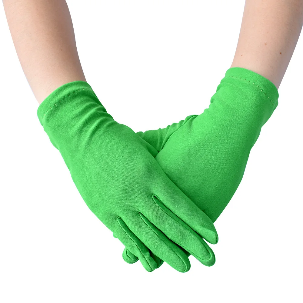 New Satin Full Finger Party Short Gloves For Women Girls Spring Autumn Solid Mittens Outdoor Dance Dress Up Bride's Gloves