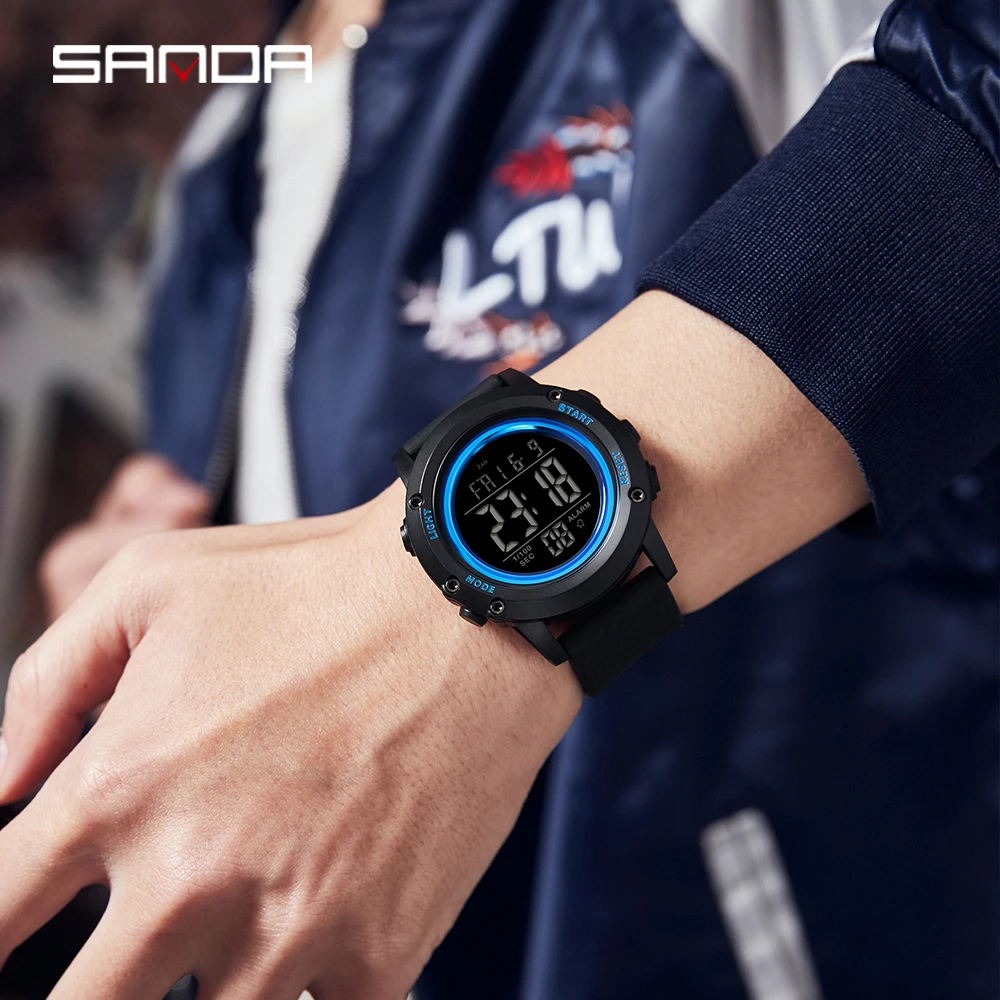 SANDA 2165, мужские военные электронные часы для спорта на открытом воздухе, многофункциональные водонепроницаемые светодиодные мужские электронные часы с обратным отсчетом