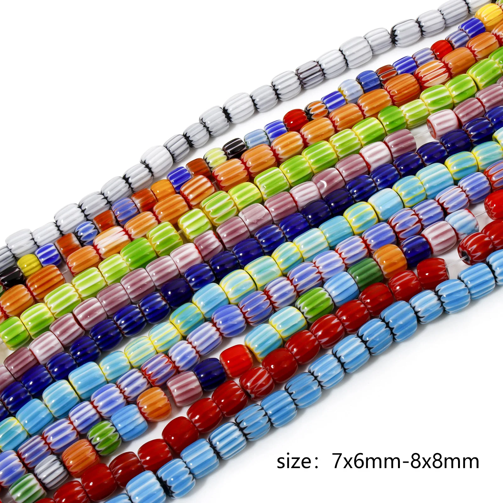 Lampwork Glass Beads Multicolor Pumpkin Stripe Spacer Beads For DIY Jewelry Making Necklace Findings,1Strand (Approx 48PCs)