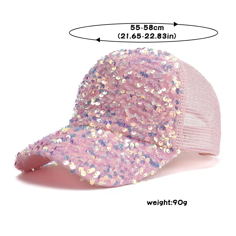 Summer Women Glitter Mesh Breathable Baseball Cap Shiny Sequins Ponytail Sunscreen Peaked Hat FemaleOutdoor Sports Snapback Hats