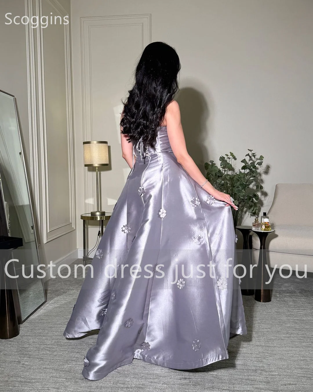 Scoggins A-Line Strapless Satin Floor-Length Beadings Evening Dresses Party Dresses Elegant Party Dresses For Women