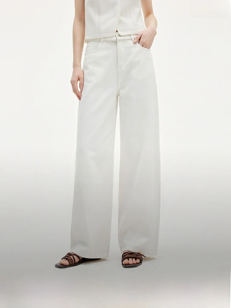 

Elle White Pure Cotton High Waist Straight Leg Jeans Women's Summer New Style Slimming Casual Trousers Cotton 100%